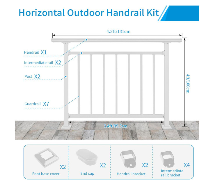 Horizontal Flat Railing with Installation Kit (40"h, 48"w); White Wrought Iron