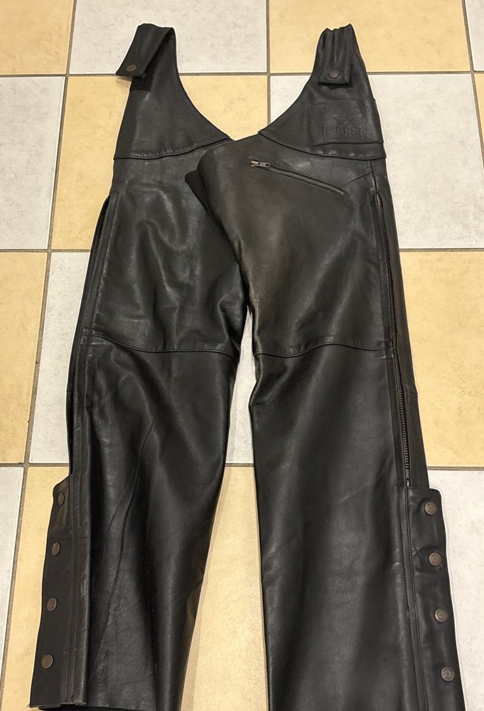 HUGGER Vintage Black Leather Chaps Size Large