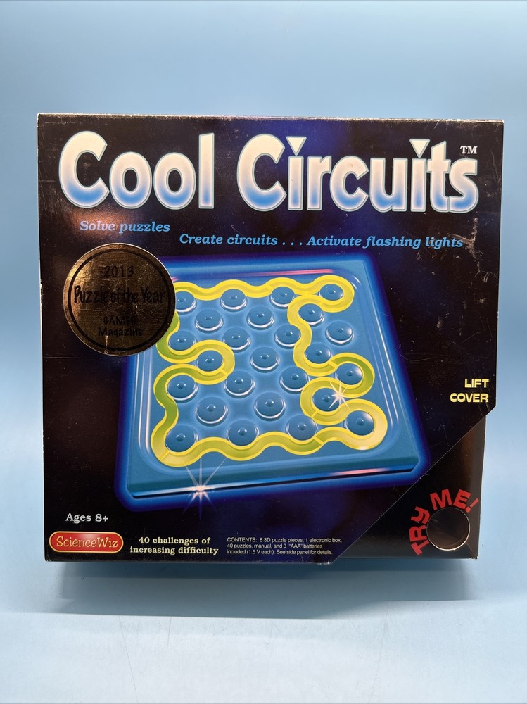 Science Wiz Cool Circuits LED Puzzle Box Game Complete 40 Challenges Challenging