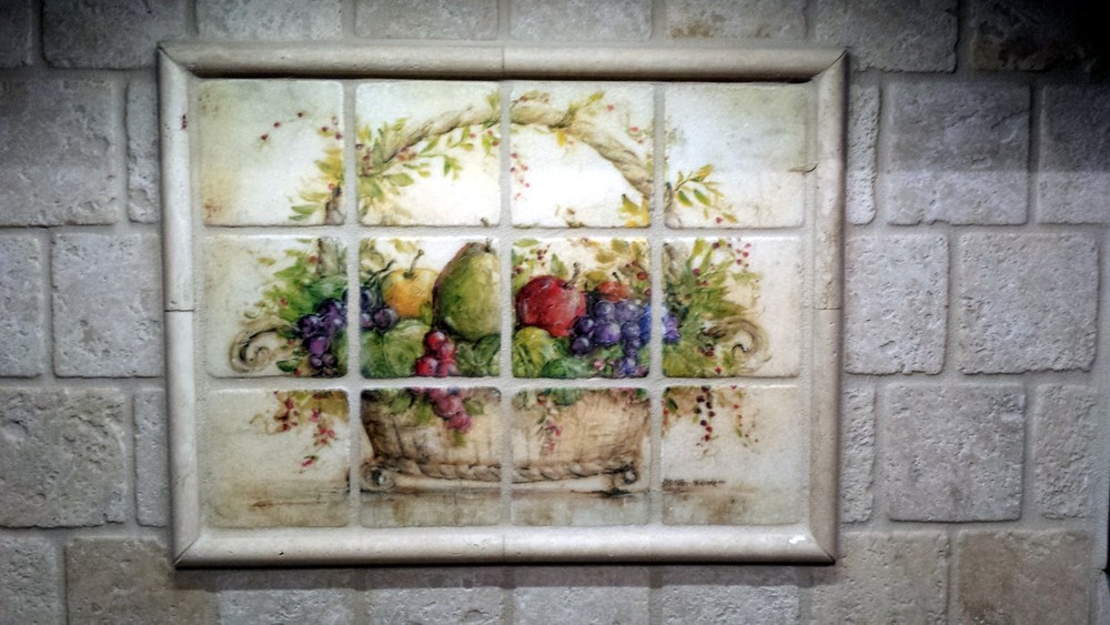24 x 18 Art Mural Ceramic Fruit Grape Pear Basket Backsplash Tile #117
