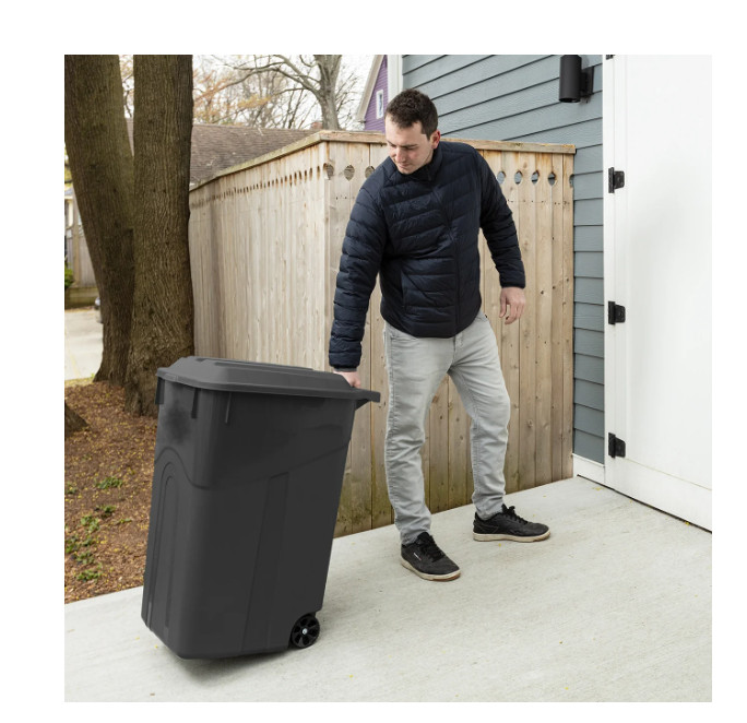 2 Pack,Hyper Tough 45 Gal Wheeled Heavy Duty Plastic Garbage Can, Attached Lid
