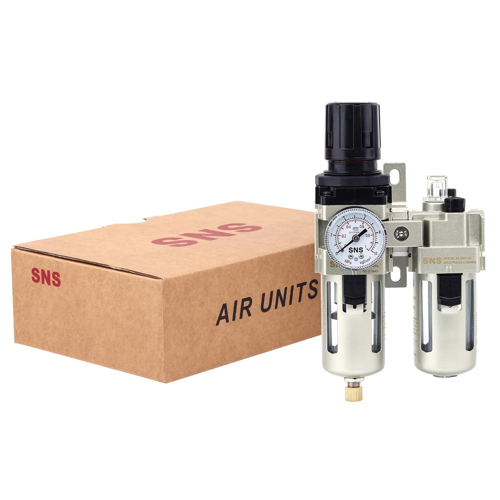 SNS 1/4" NPT Compressed Air Filter Regulator Lubricator Two Units Combo FRL Wate