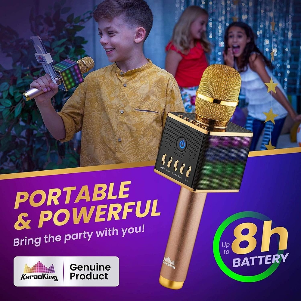 Wireless Karaoke Microphone (LED Light, Gold)