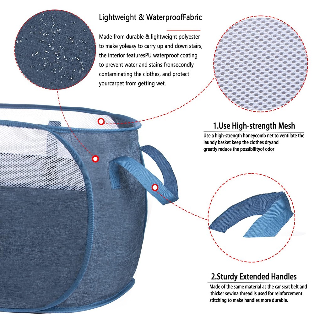 pop-up laundry basket，with Durable Handles collapsible Mesh laundry Hamper,Ea...
