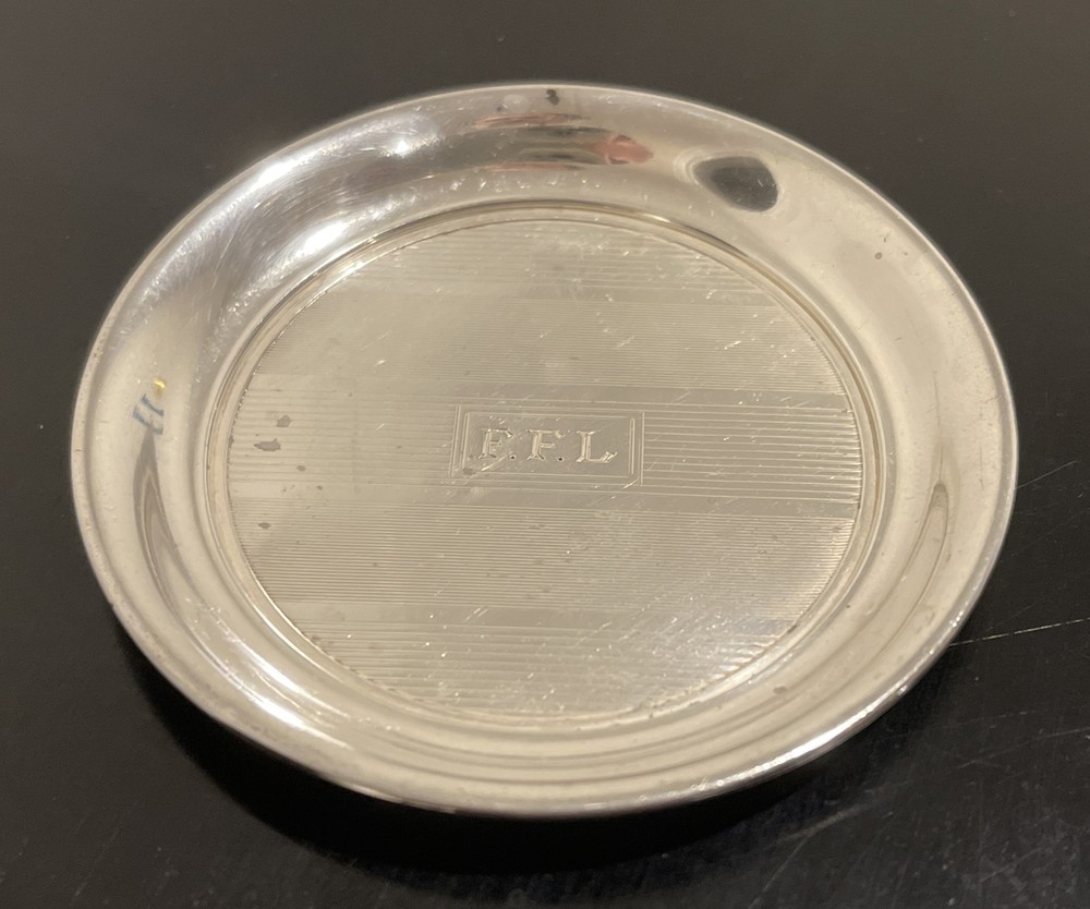 Sterling Silver Turned Engine Small Dish Plate Mono FFL