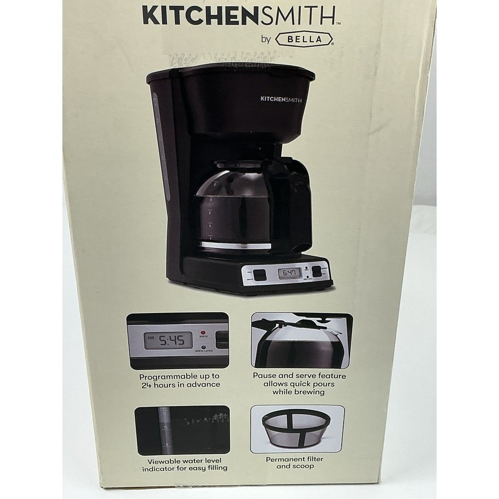 KitchenSmith by Bella 12 Cup Programmable Coffee Maker Black Auto Drip NEW