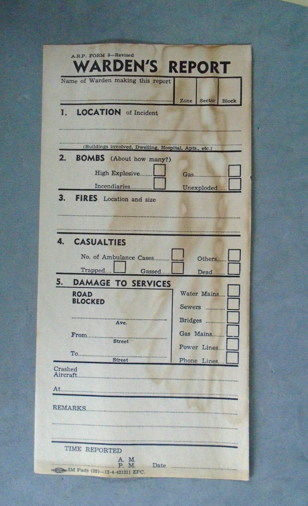 WWII Warden's Report