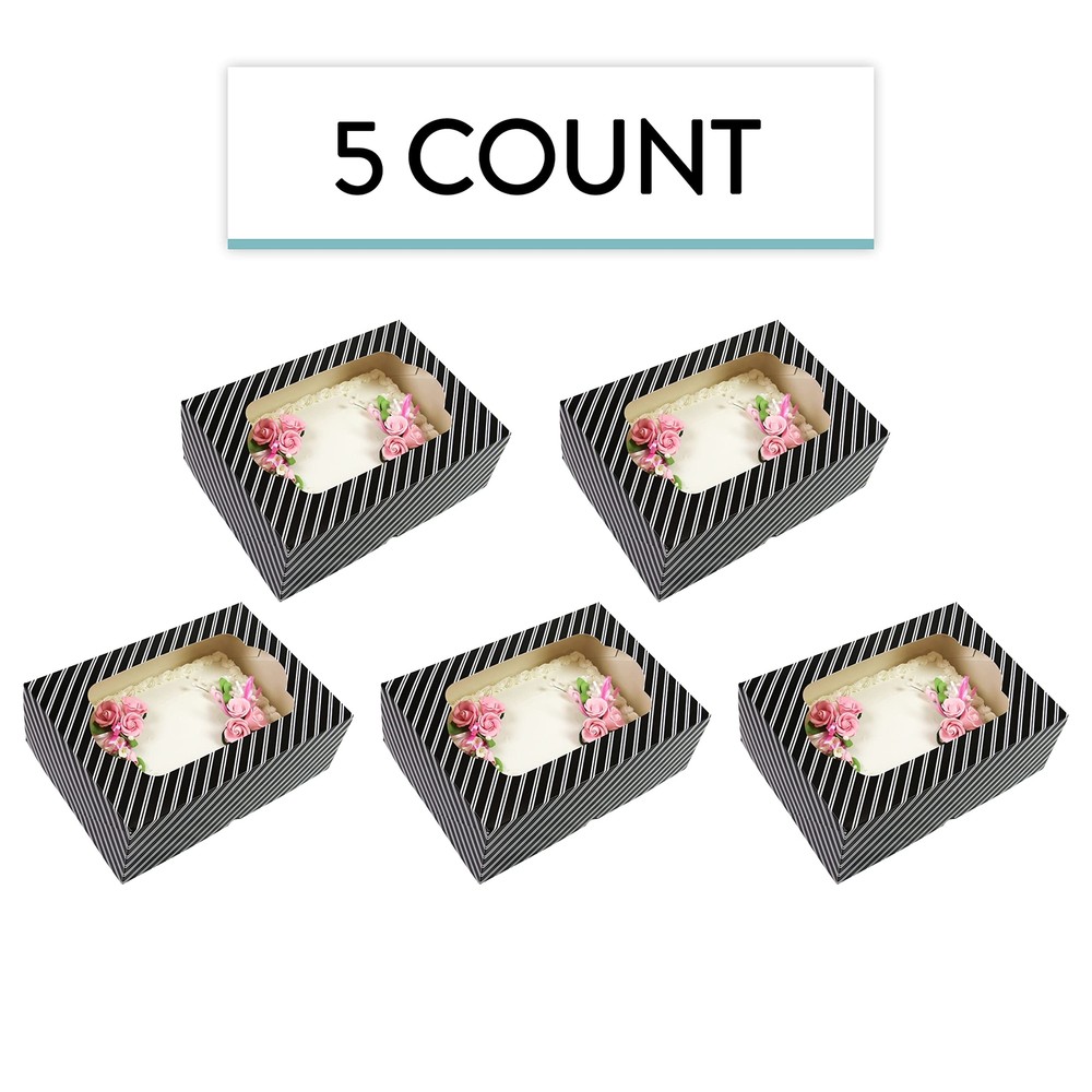 Auto-Popup Extra Deep Quarter Sheet Cake Box with Window Black and White Stri...