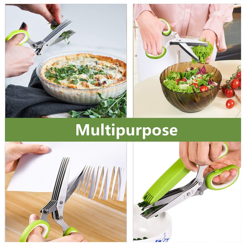 Herb Scissors, XChef Multipurpose 5 Blade Kitchen Herb Shears Herb Cutter wit...