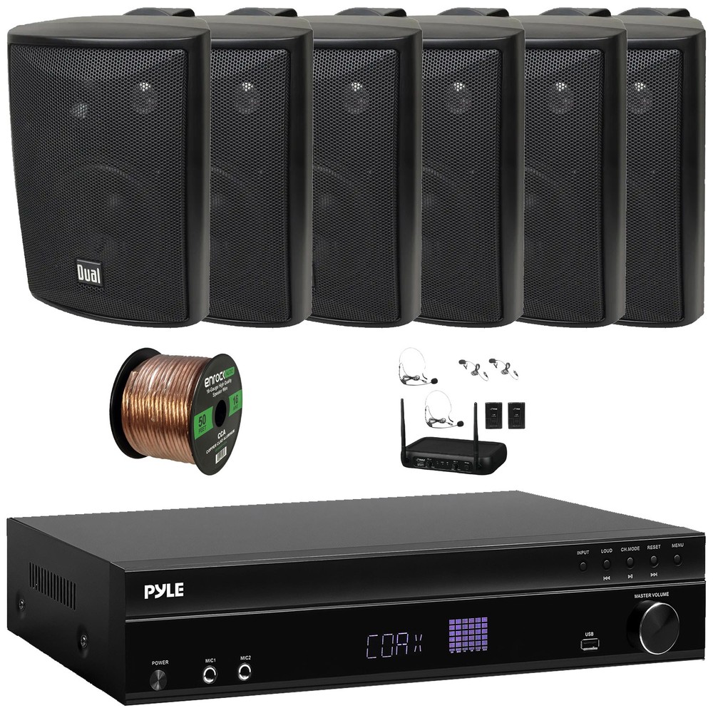 Pyle Bluetooth USB-A Receiver, 6x 4" 200W Max Black Speakers + Wireless Mic