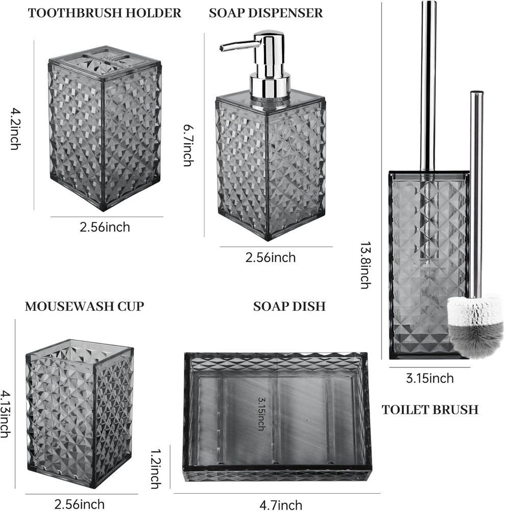 Bathroom Accessory Set, Grid Pattern 5 Pcs Plastic Bathroom Set Include Toilet B