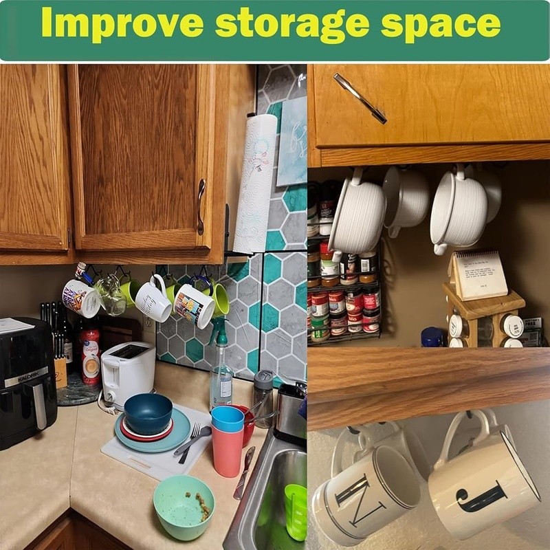 Self-Adhesive Wall Hooks Coffee Mugs Kitchen Storage Organizer 4 Hooks New