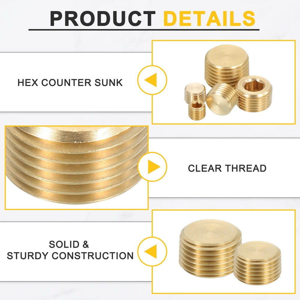 4Pcs Brass Pipe Plug Fitting 3/8" BSP Male Internal Hex Thread Socket Pipe Plug