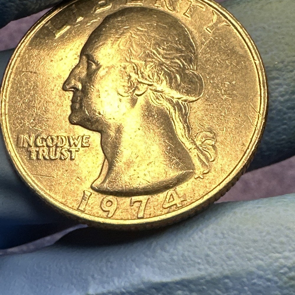 1974 WASHINGTON QUARTER- STRUCK THROUGH GREASE ERROR REVERSE