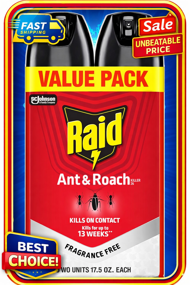 Raid Ant & Roach Killer 26, Fragrance Free Bug Killer for Home Use 17.5 Oz 2 Ct