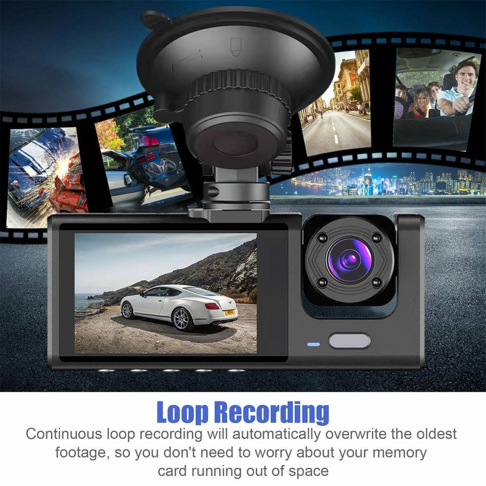 HD 1080P Car Dual Lens Dash Cam Front/Rear/Inside Video Recorder Camera G-sensor