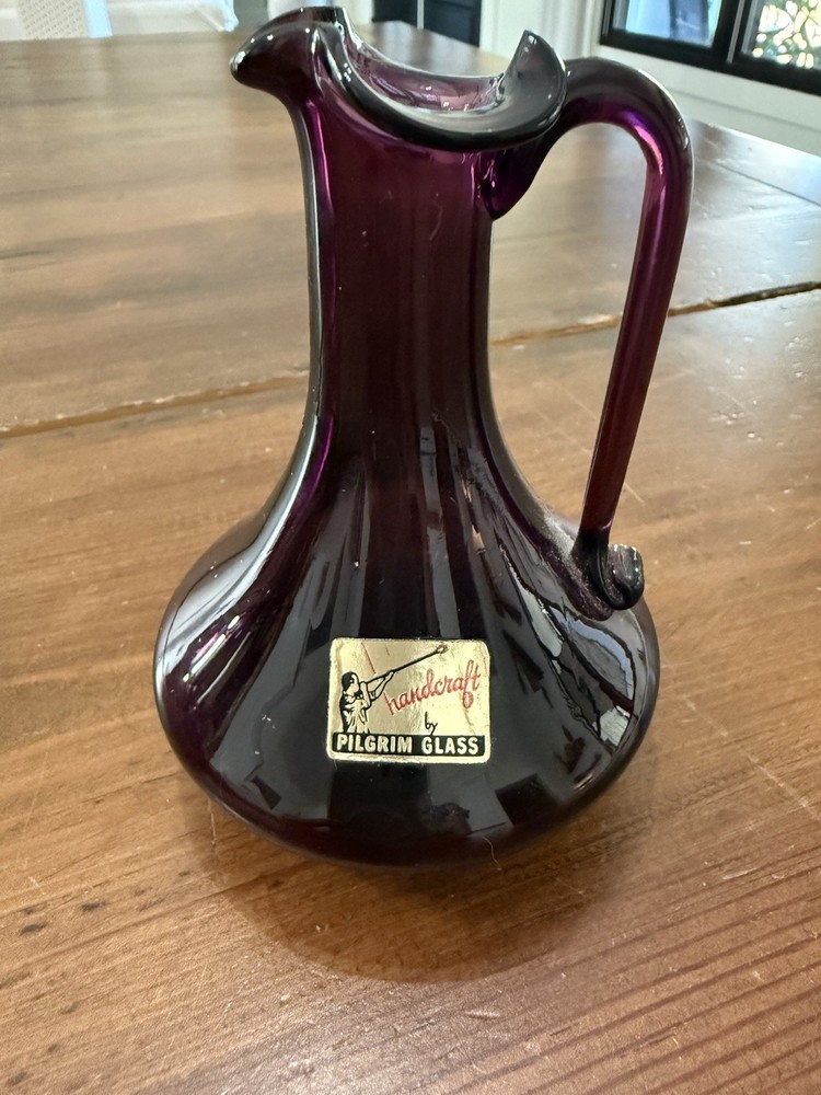 vtg pilgrim glass Amethyst Ruffle Mini Pitcher 4 1/2” Tall
