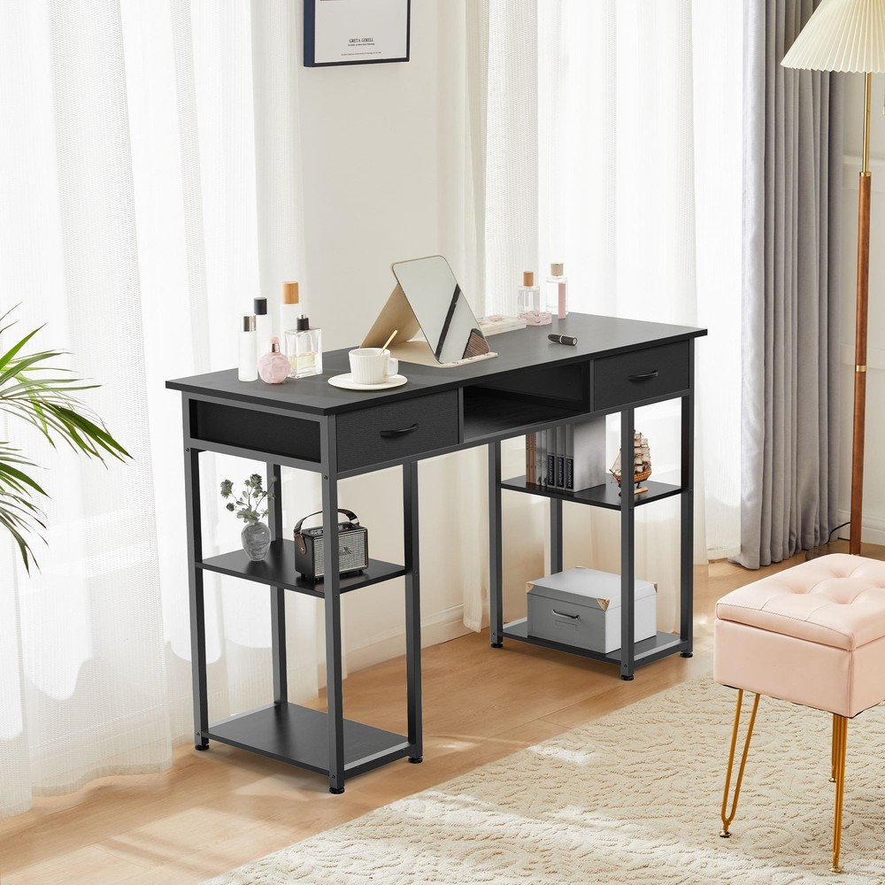 48" Office Computer Desk,Home Study Table with Storage Shelf & 3 Fabric Drawers