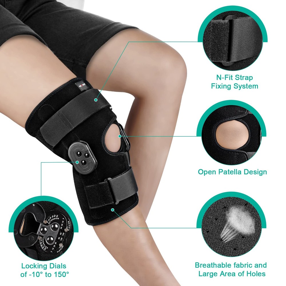 NEENCA Hinged Knee Brace Knee Immobilizer with Locking Dials & Side Stabilize...