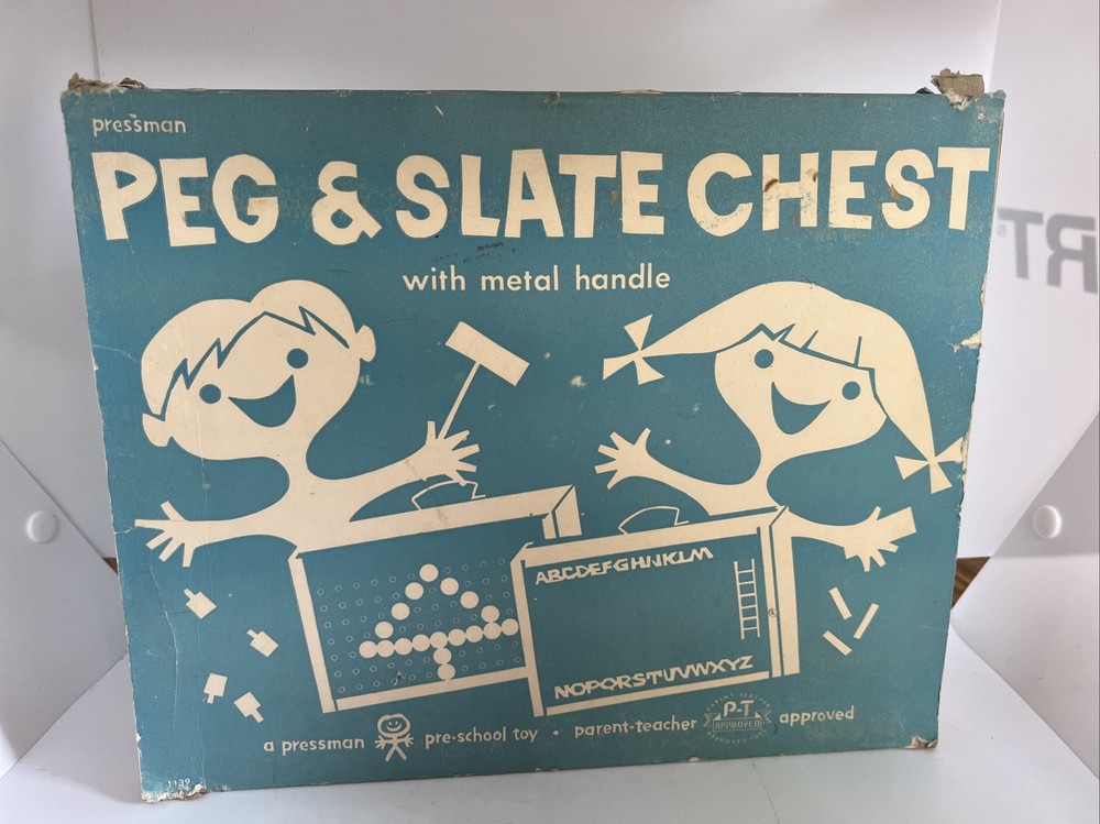 Vintage Pressman Chalk Pegboard Peg & Slate Chest Pegs Mallet Eraser Order Form