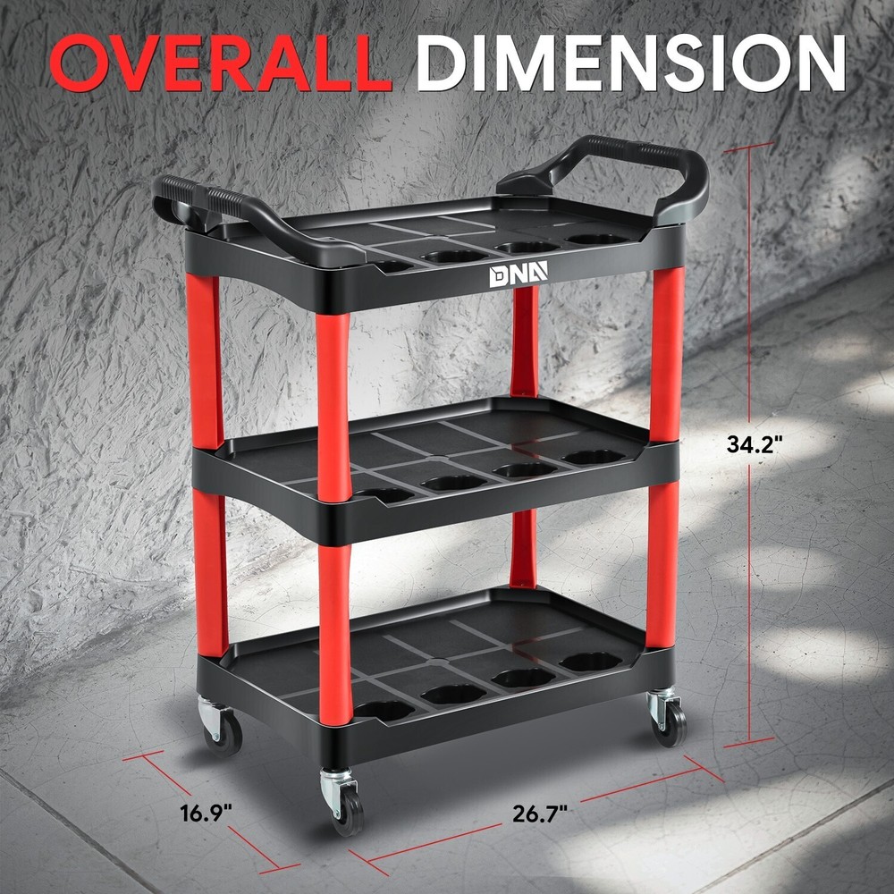 Red 3 Level Composite Workshop Tools Trolley+Casters for Warehouse Garage Office