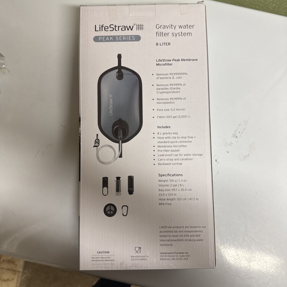 LIFESTRAW 8L PEAK SERIES GRAVITY WATER FILTER SYSTEM, NEW WITH BOX