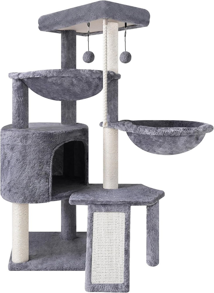 Three Layer Cat Tree Grey with Condo Hammocks and Scratching Posts
