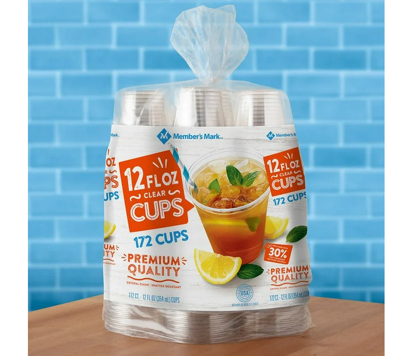 Member's Mark Clear Plastic Cups 12oz 172ct Durable Disposable Drinkware