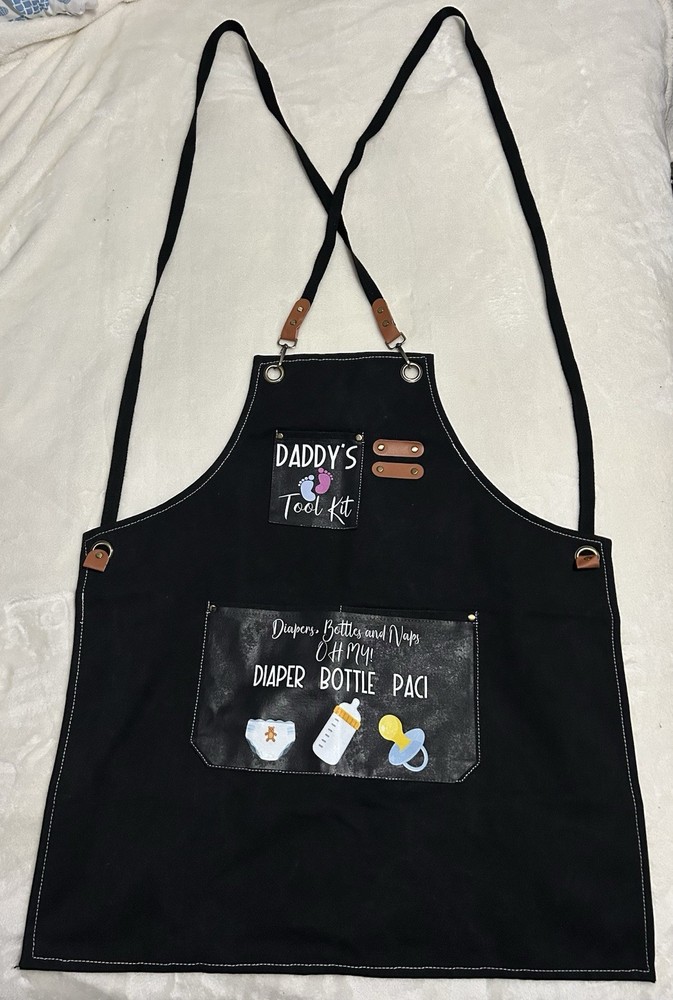 Handmade Black Utility Daddy Tool Kit  Apron with Pockets and Adjustable Straps