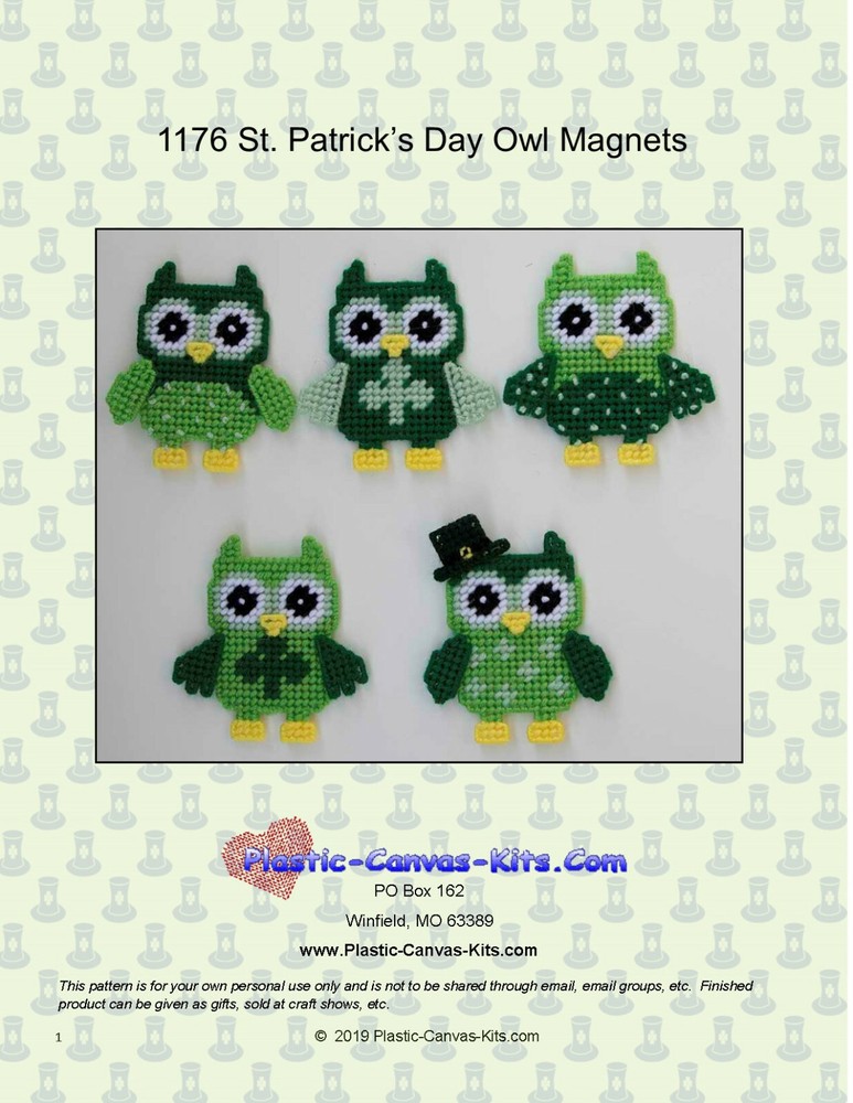St. Patrick's Day Owl Magnets-Plastic Canvas Pattern or Kit