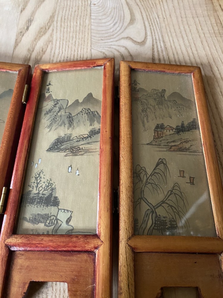Vintage Chinese Folding Tea Screen Signed And Stamped