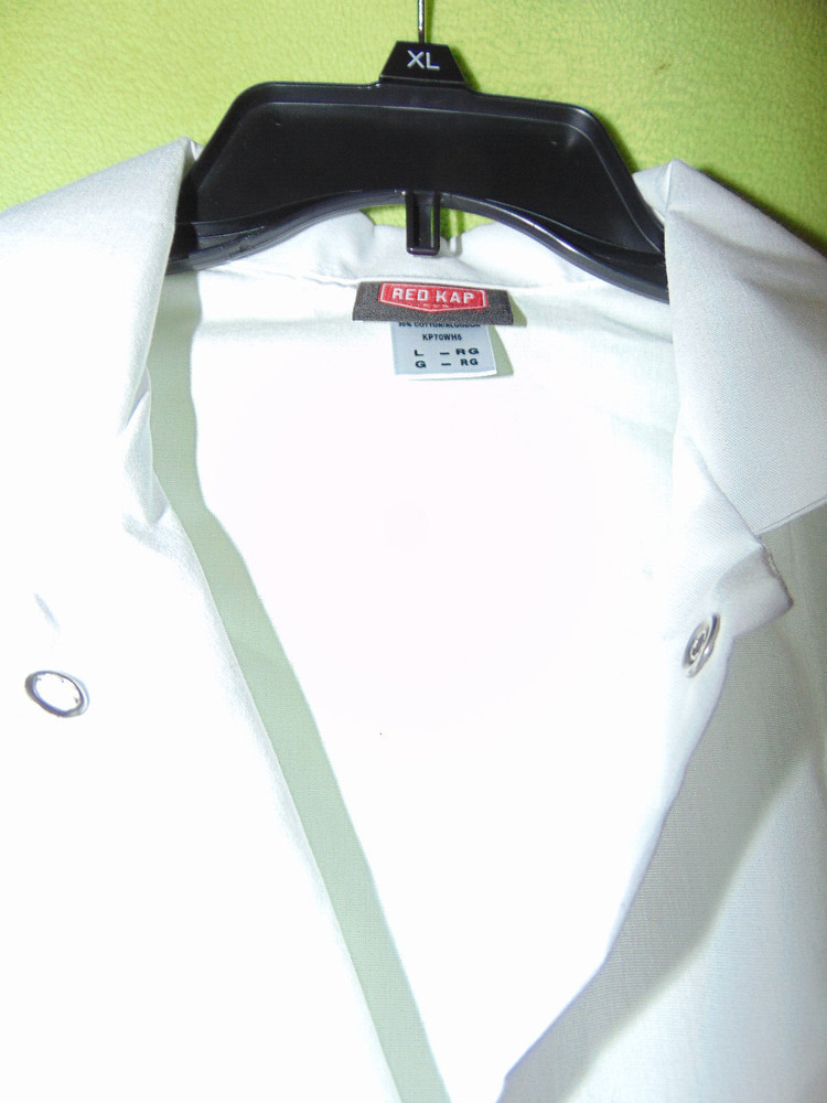 White Lab Coat Jacket Red Kap Large New Snaps