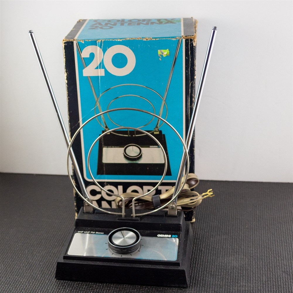 Gemini 20 Vintage Rabbit Ears TV Antenna Black Silver Dial