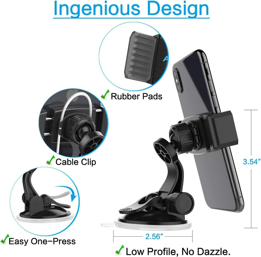 APPS2Car Suction Cup Phone Holder for Car with Adjustable Mount