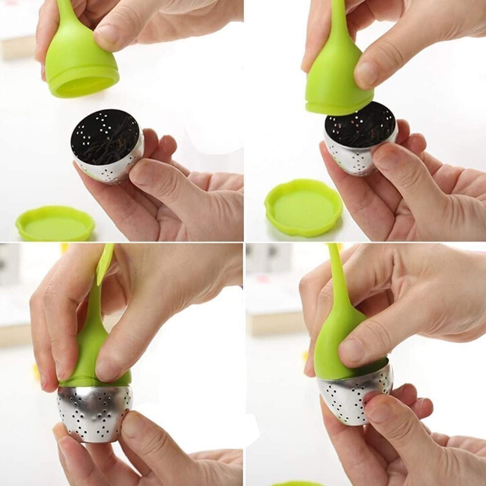 2 pack Tea Steeper Infuser Silicone Handle Stainless Steel Strainer w/ Drip Tray