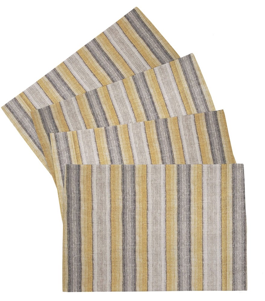 Yellow Gray Beige Stripe Placemats (4 Shapes Available)