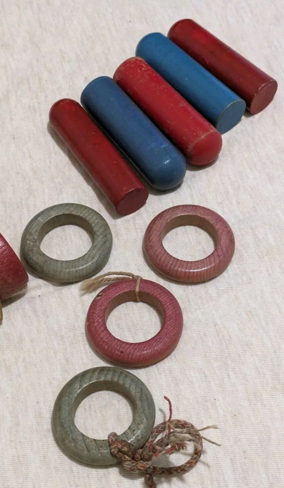Vintage Jaymar Wooden Ring Toss Pull Toy