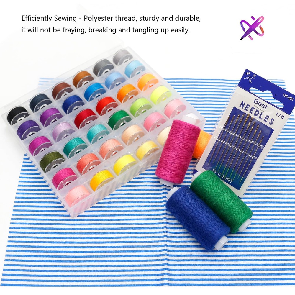 72Pcs Sewing Thread kit, 36 Assorted Colors Machine Threads with Spools, 36 S