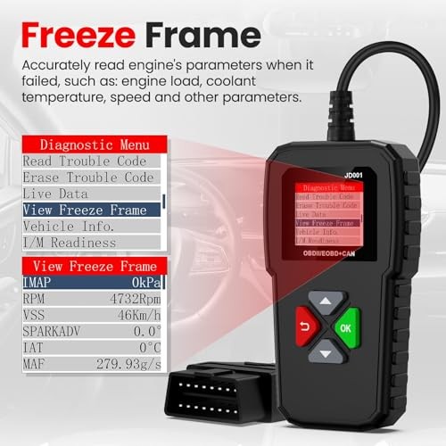 Car Code Reader OBD2 Scanner, Read and Erase Fault Codes, Automotive CAN