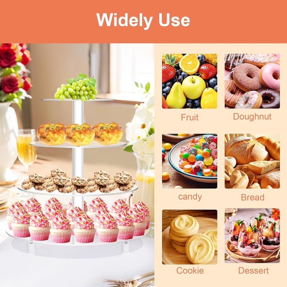 Clear Acrylic Cupcake Stand, 4 Tier Dessert Tower
