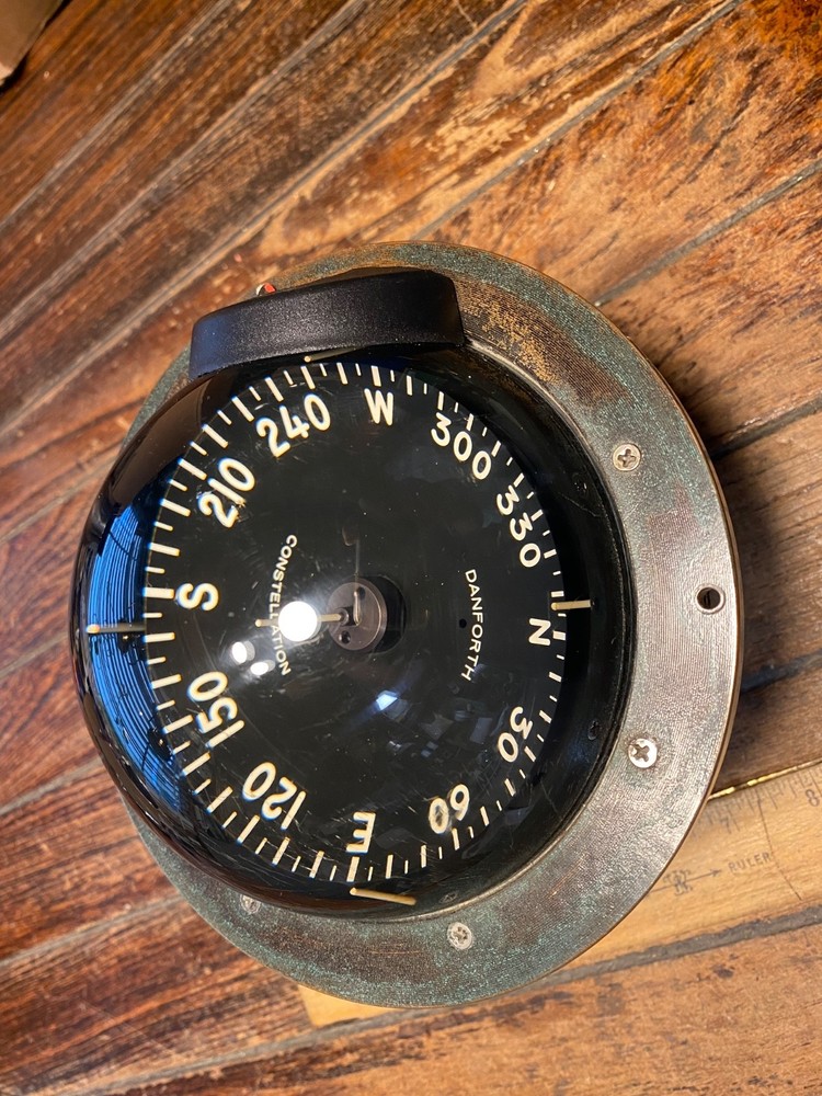 Vintage Danforth Constellation Dash Mount Compass 5" Card Red LED Light