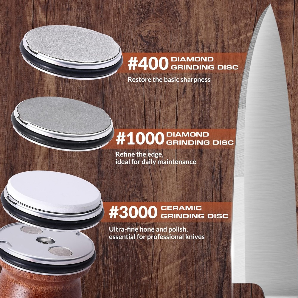 Rolling Sharpener Kit, Kitchen Sharpener with Replaceable Discs Diamond & Cer...