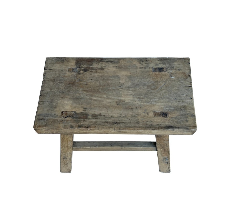 Rustic Raw Rough Wood Grain Rectangle Slim Stool Bench Side Table JK329
