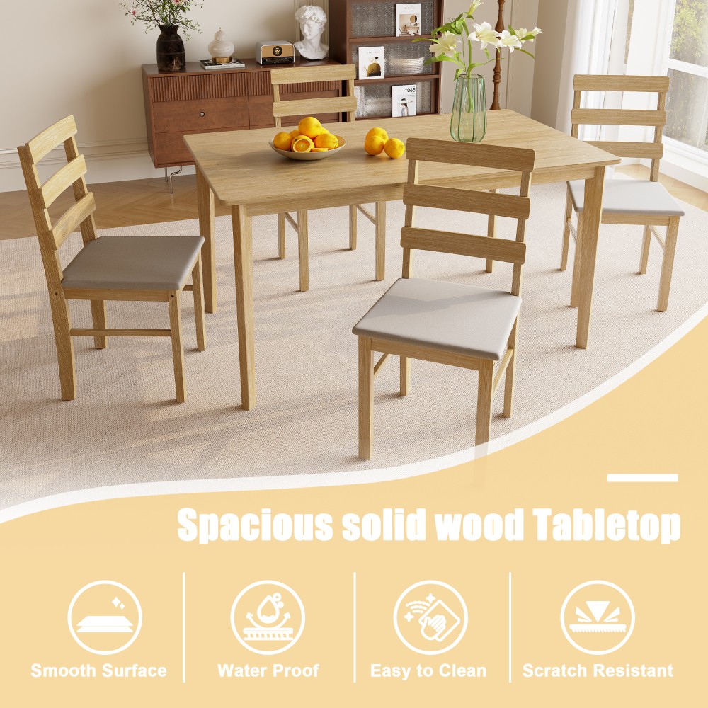 Kitchen Dining Set for 4 Rectangle Table and Chairs Dining Room Solid Wood