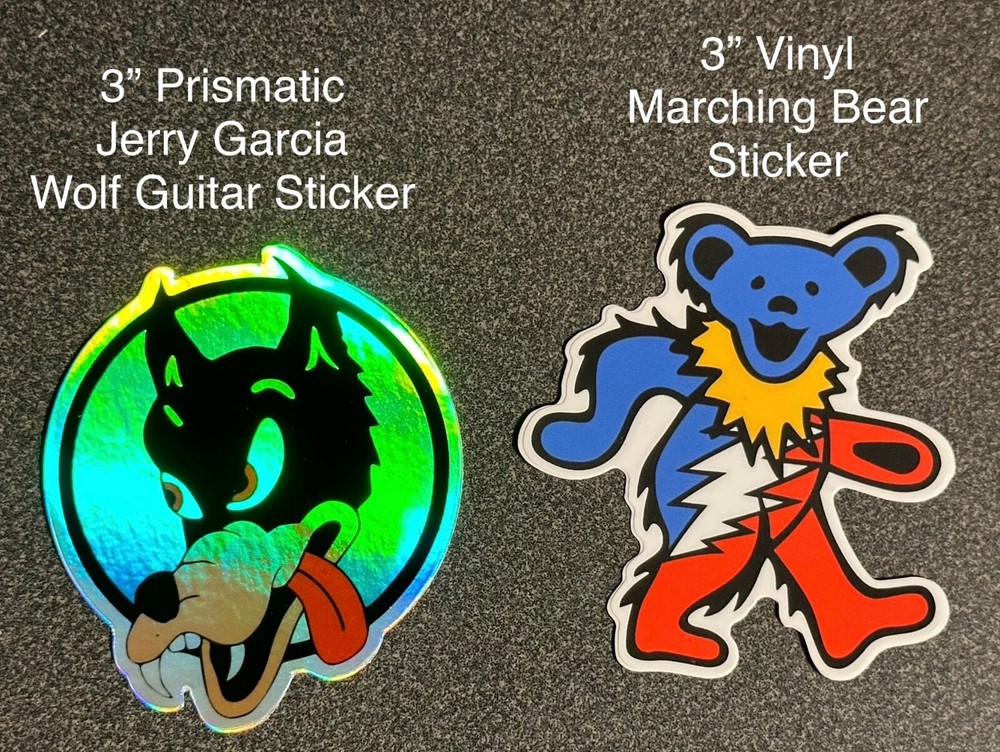 Grateful Dead - 3" Prismatic Wolf Guitar & 3” Marching Bear Stickers