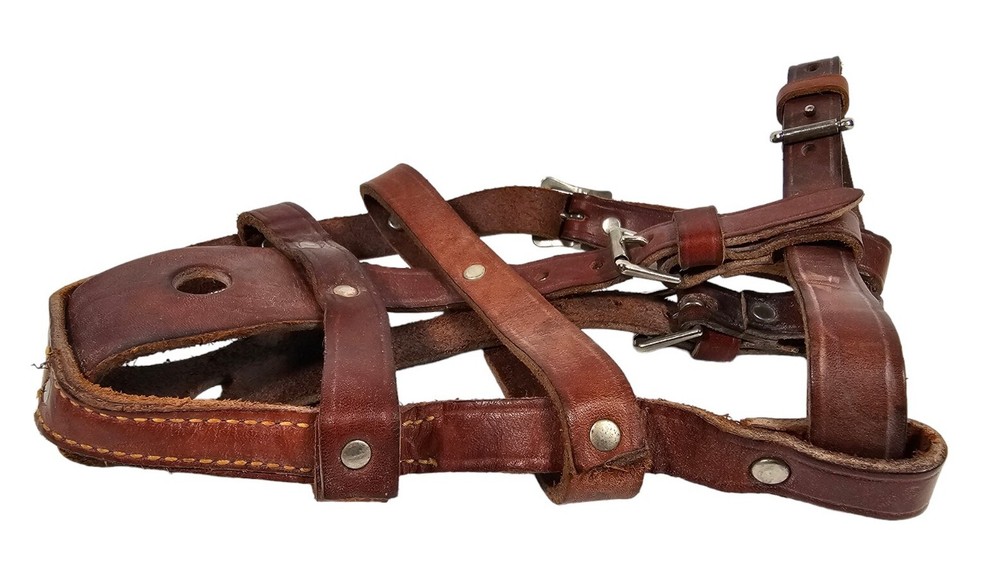 Vintage Leather Dog Muzzle German Shepherd Size Adjustable Brown
