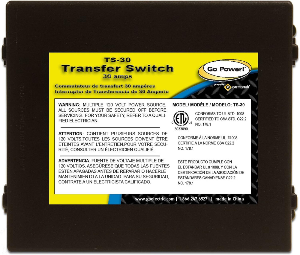 ! TS-30 30 Amp Automatic Transfer Switch , Black