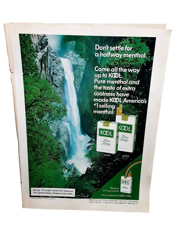 1974 Kool Cigarettes Dont Settle for Halfway Original Print Ad