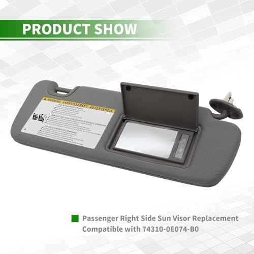 Right Passenger Side Sun Visor Compatible with Highlander Right Passenger Gray