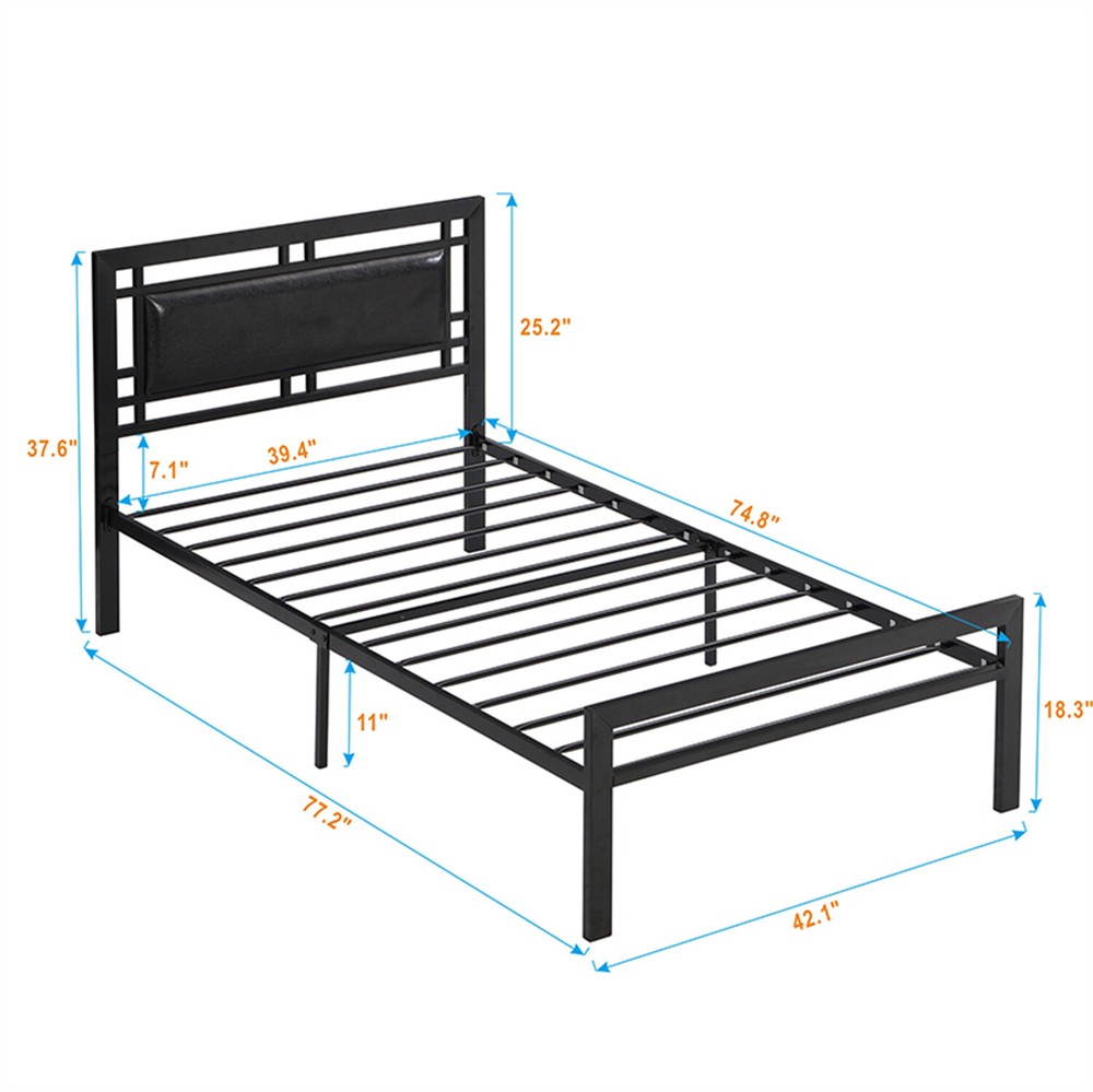 Modern Twin Size Bed Frame Metal Platform Bed Frame Sturdy Slat Support Black US